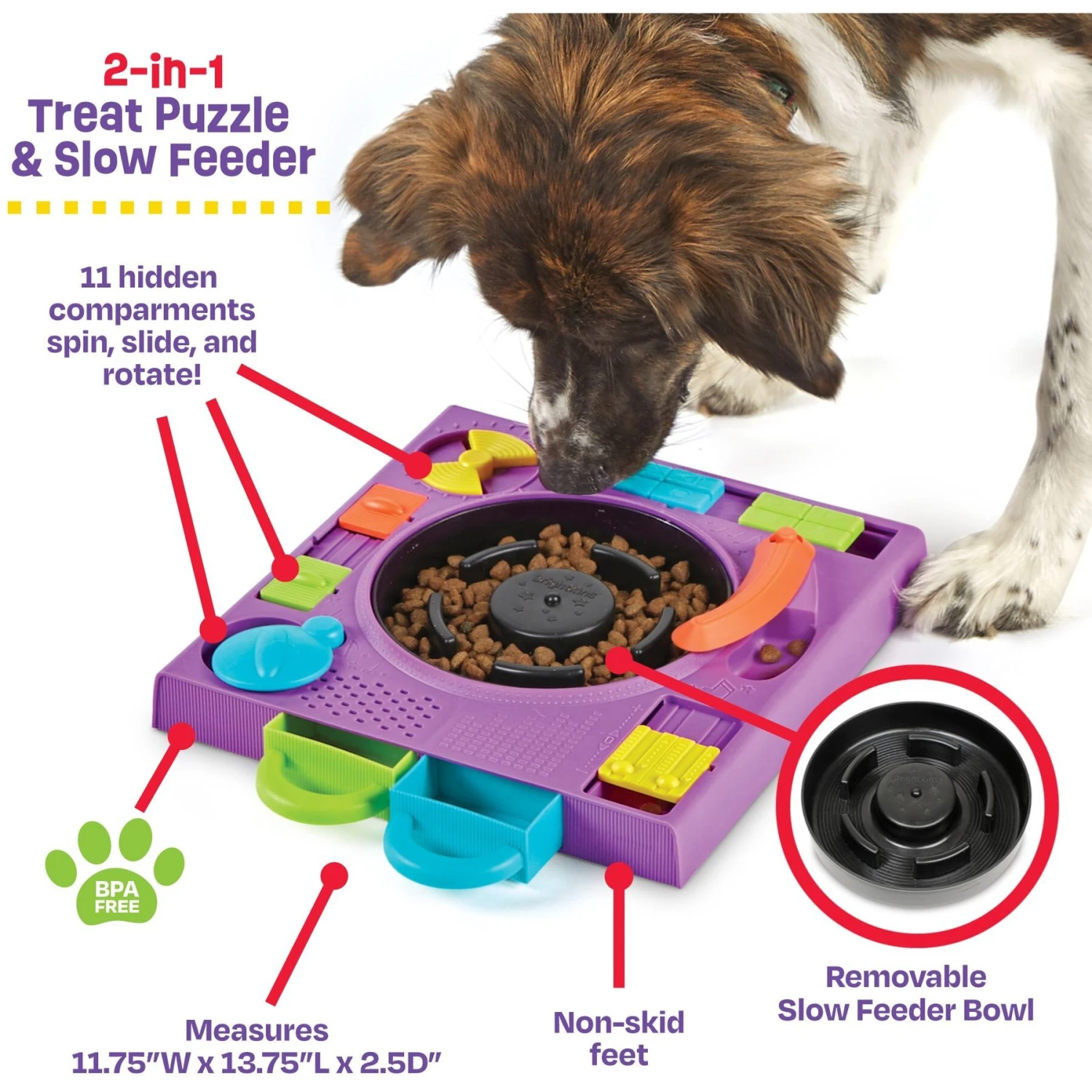 Brightkins DJ Doggo Puzzle Feeder Dog Toy 2 Brightkins DJ Doggo Puzzle Feeder Dog Toy - Image 2